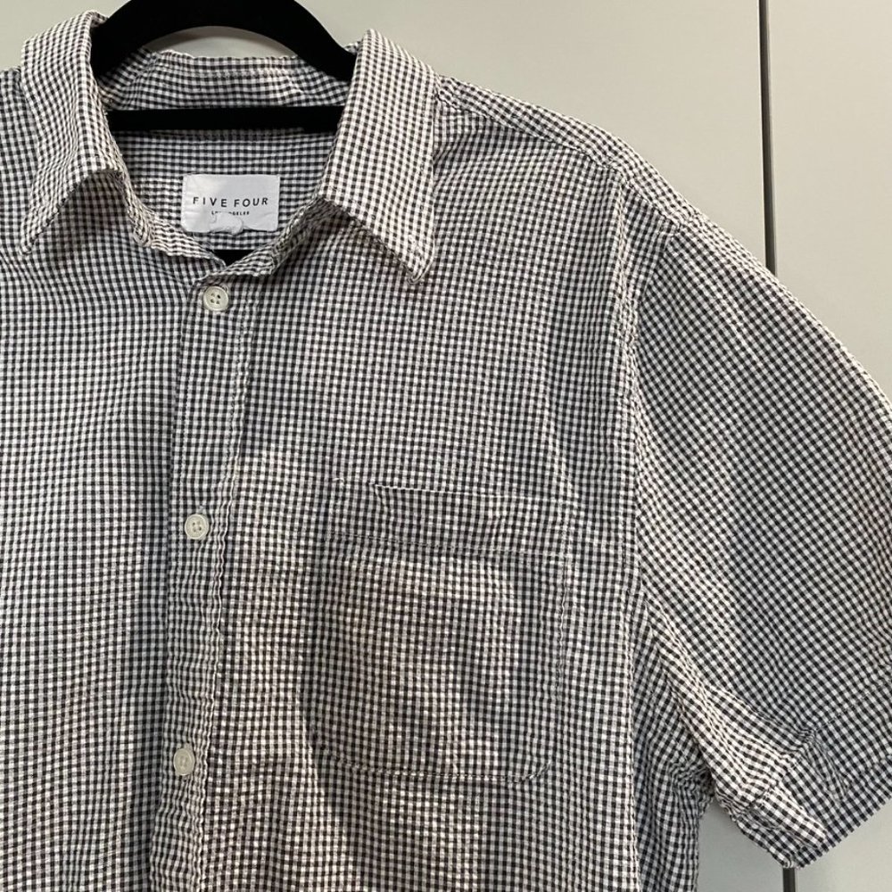 Five Four Mens Los Angeles Button Down Gingham Plaid Shirt Black White Large - Picture 2 of 8